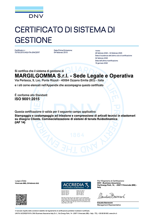 Certificato di sistema di gestione Margilgomma